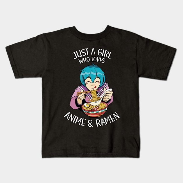 Just A Girl Who Loves Anime And Ramen Kids T-Shirt by OnepixArt